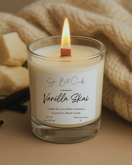 Vanilla Skai – Luxurious Vanilla & Cocoa Butter Cashmere 10oz Candle| Non-Toxic & Long-Lasting