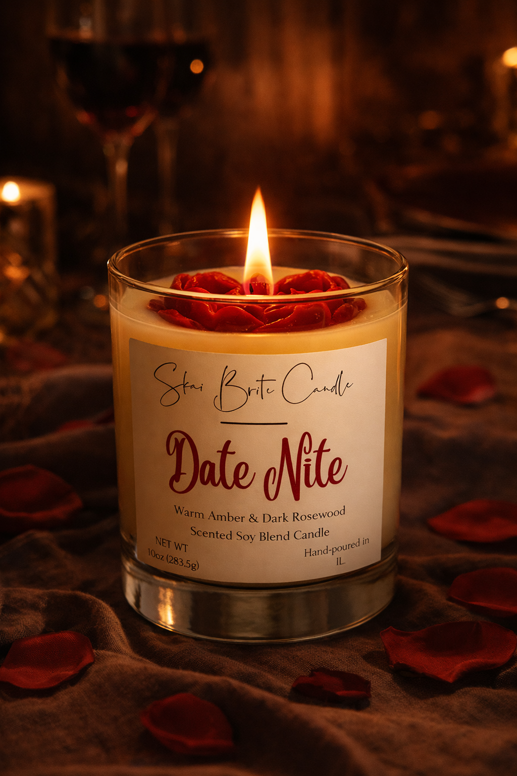 Date Nite – Warm Amber & Dark Rosewood 10oz Candle | Non-Toxic & Long-Lasting