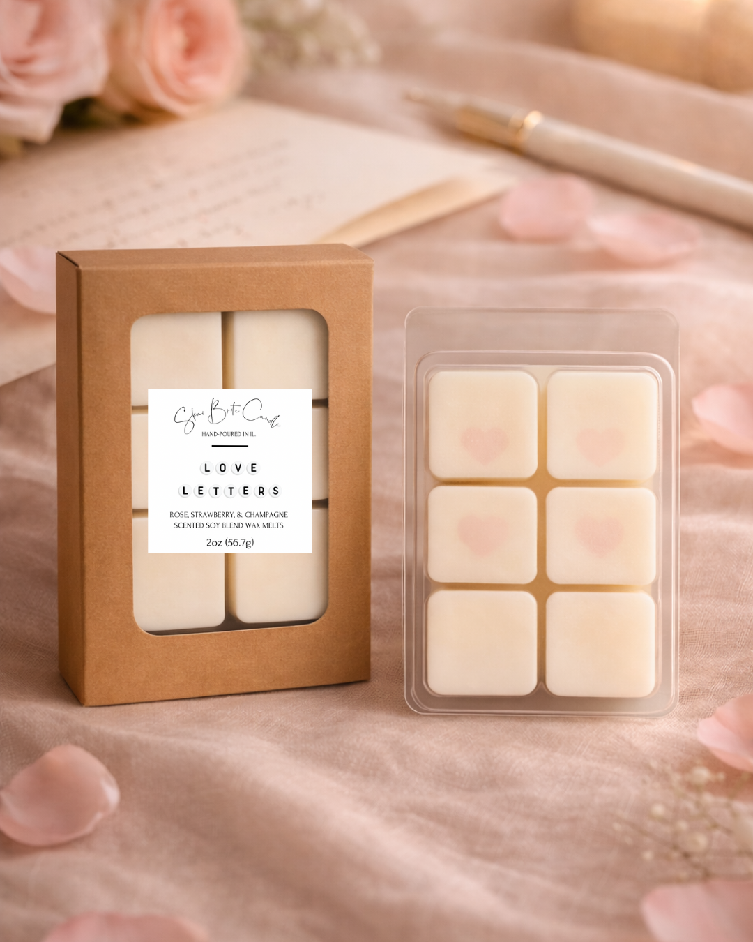 Love Letters – Rose, Strawberry & Champagne Wax Melts | Flame-Free & Long-Lasting